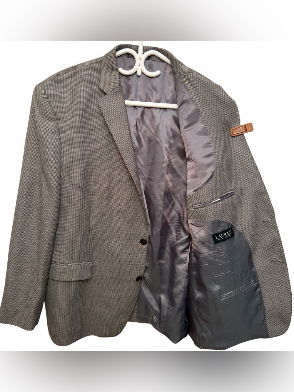 Lauren Ralph Lauren Mens 48R Grey Micro Houndstooth Two Button Blazer Sport Coat